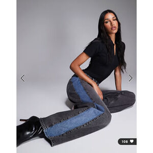 NWT Asos Good American size 24 plus standard baggy jeans in black and blue wash